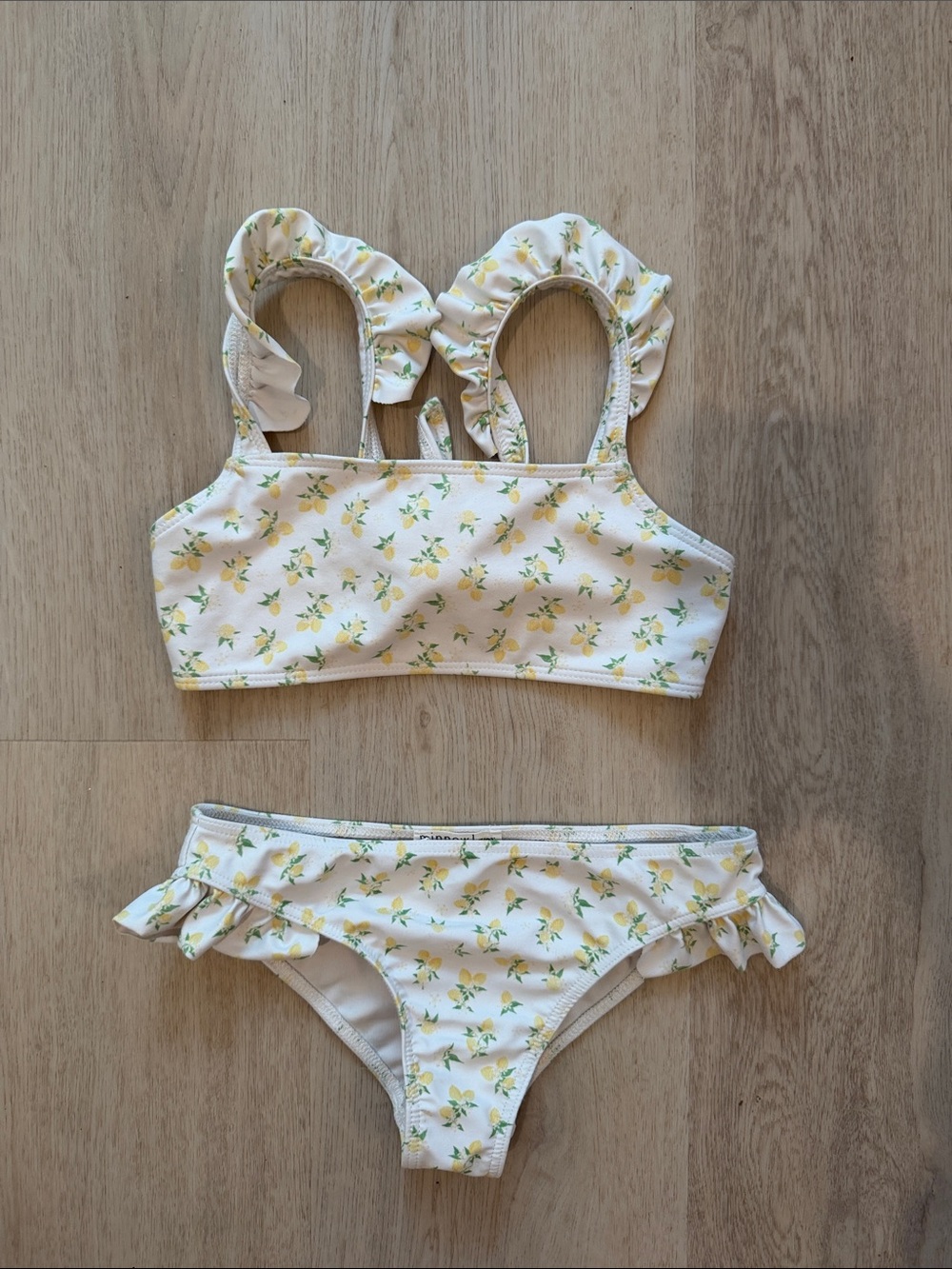 Minnow Girls Lemon Lemonade Print Ruffle Two-Piece Bikini Swimsuit 7 8